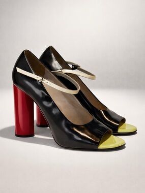 Marc Jacobs VTG 2004(ish) Mary Jane Colorblock 4” Heels, red/blk/grn/white, 36